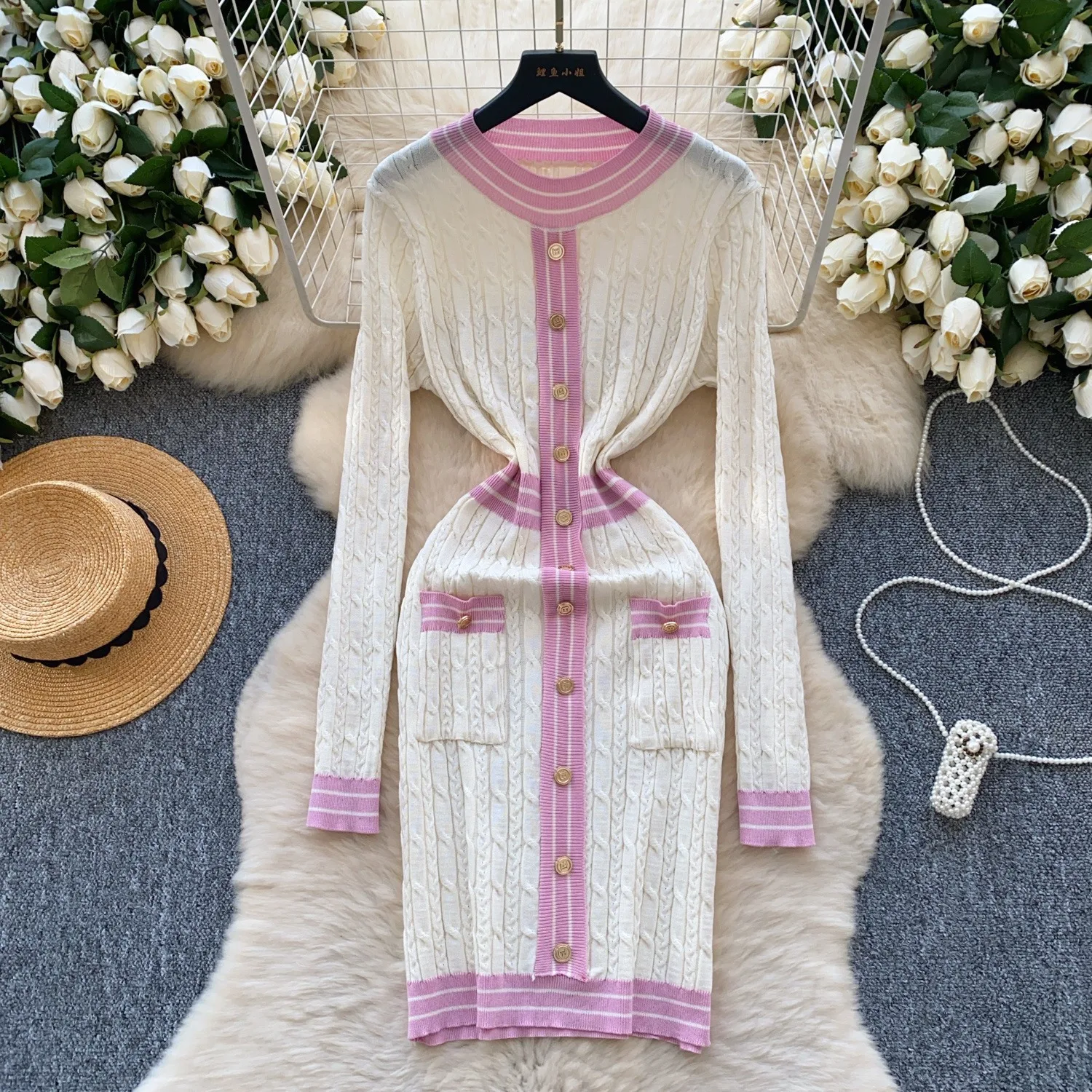 YuooMuoo Merk Mode Vrouwen Vintage Gebreide Jurk 2025 Herfst Winter Elegante Slanke Taille Bodycon Trui Dress Party Vestidos