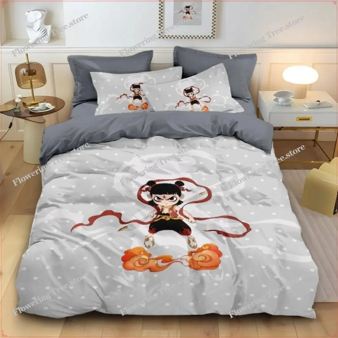 Ne Zha 2 Bedding Set Gifts for Children and Teenagers,3D Animation Ne Zha Quilt Cover Pillowcase Single Twin Full Queen King Siz