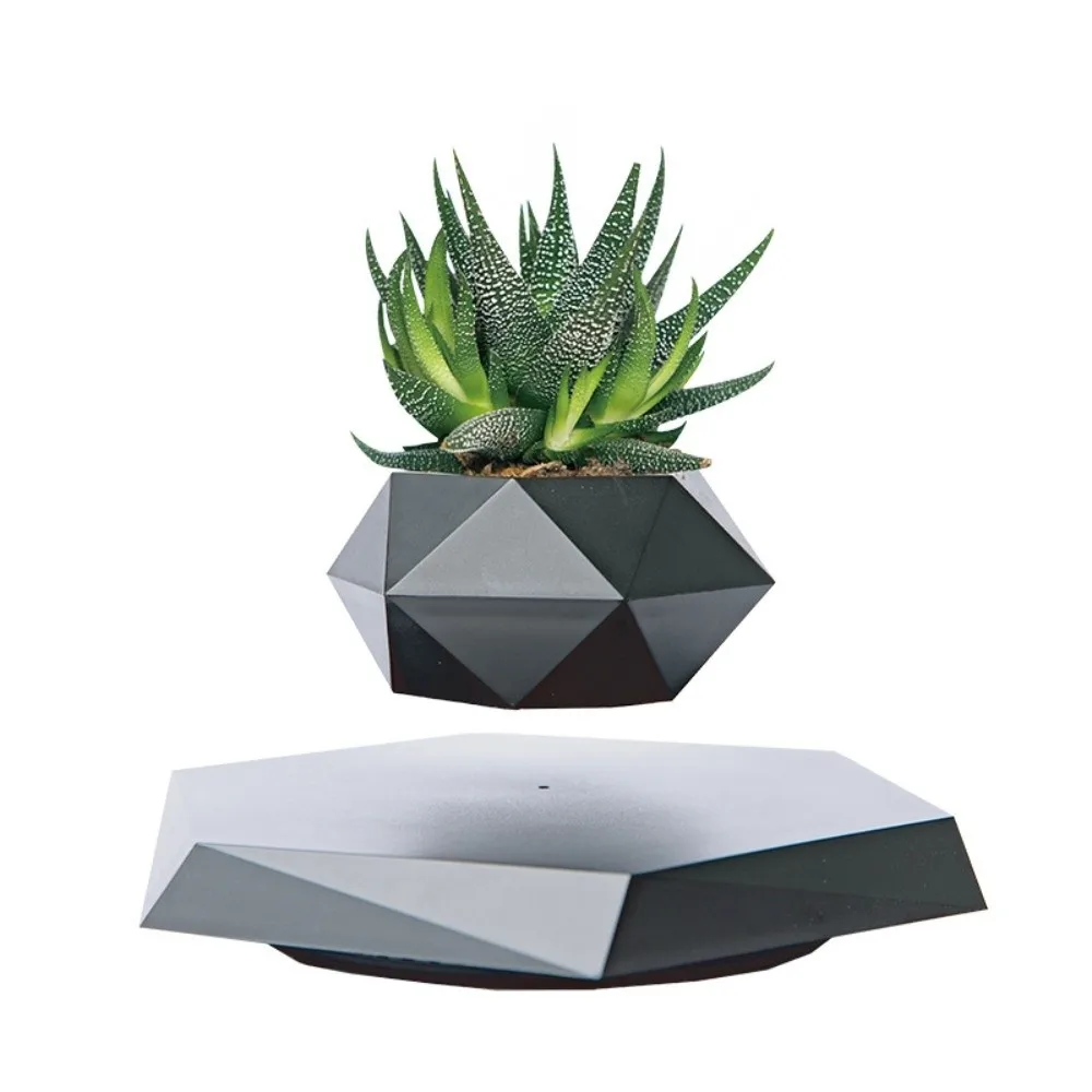 

Magnetic Levitation Green Potted Plants Geometric Creative Magnetic Levitation Bonsai Desktop Ornament Plastic Flower Pot