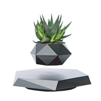 Magnetic Levitation Green Potted Plants Geometric Creative Magnetic Levitation Bonsai Desktop Ornament Plastic Flower Pot