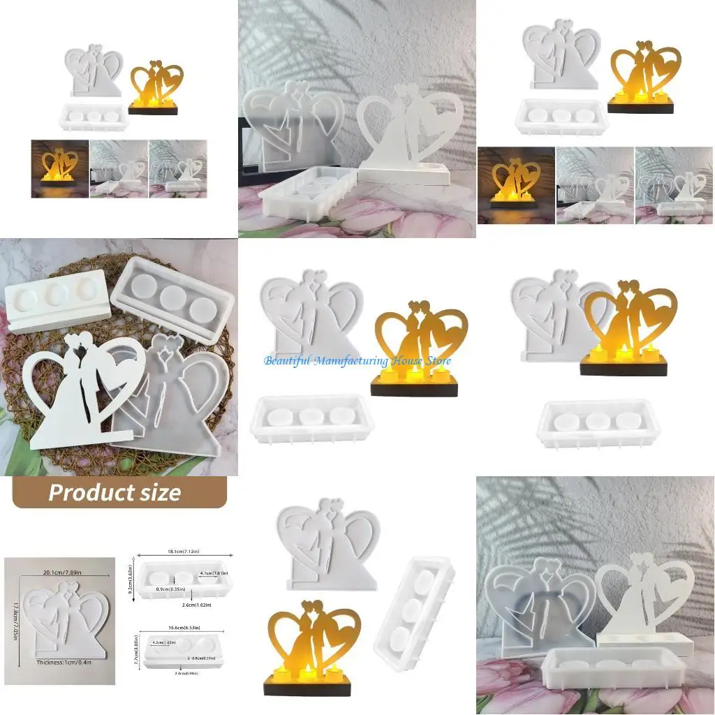 

E56A 3 Holes Candlestick Mold Heart Couple Holder Molds Flexible Silicone Mould Gypsum Resin Craft Molds Wedding Home