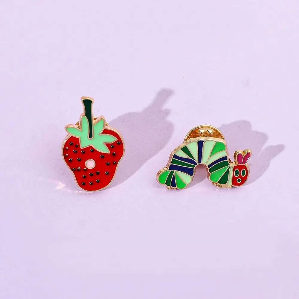 Hat Accessories Fruit Hungry Caterpillar Enamel Brooches Take a Bite Alloy Metal Badge Funny Personality Lapel Pins Collar