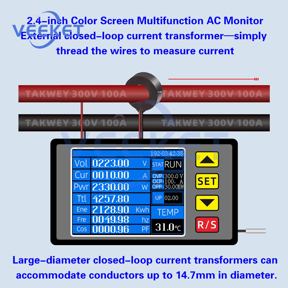 

Digital Voltage Meter Multifunction AC Monitor With 2.4-Inch Color Display For Real-Time Power Usage Tracking