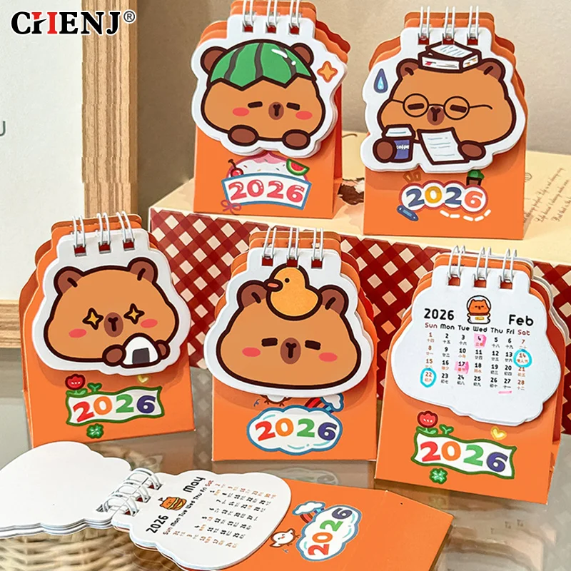 

1 шт. 2026 мини-капибара настольный календарь карманный портативный ежедневный календарь-планировщик украшение рабочего стола офисные канцелярские принадлежности катушка календарь