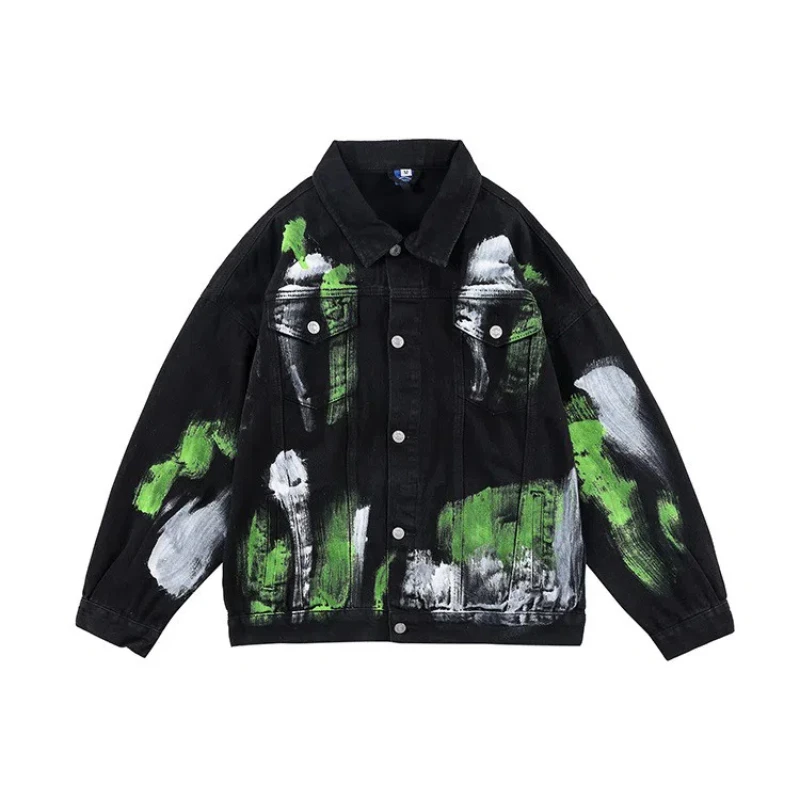 

High Street Tie Dye Jacket Coats Men Women Y2k Hip Pop High Quality Jackets Casual Loose Turn-down Collar Denim Coat