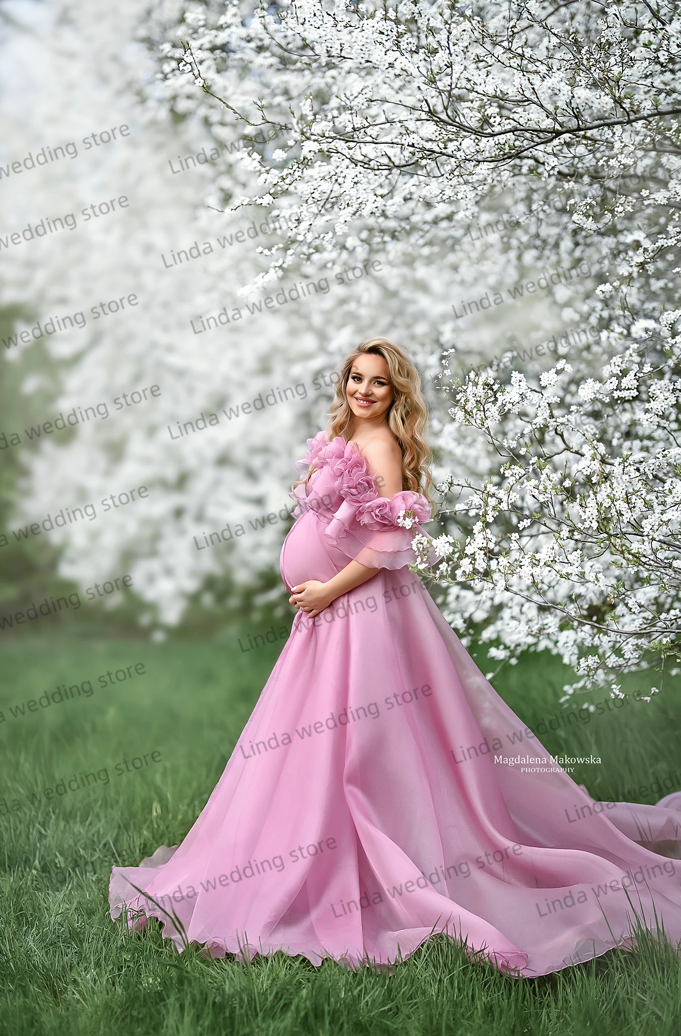 Elegant Pink Mermaid Maternity Dress Overskirts Women Robes for Photoshoot Pregnancy Dressing Bridal Babyshower Gowns