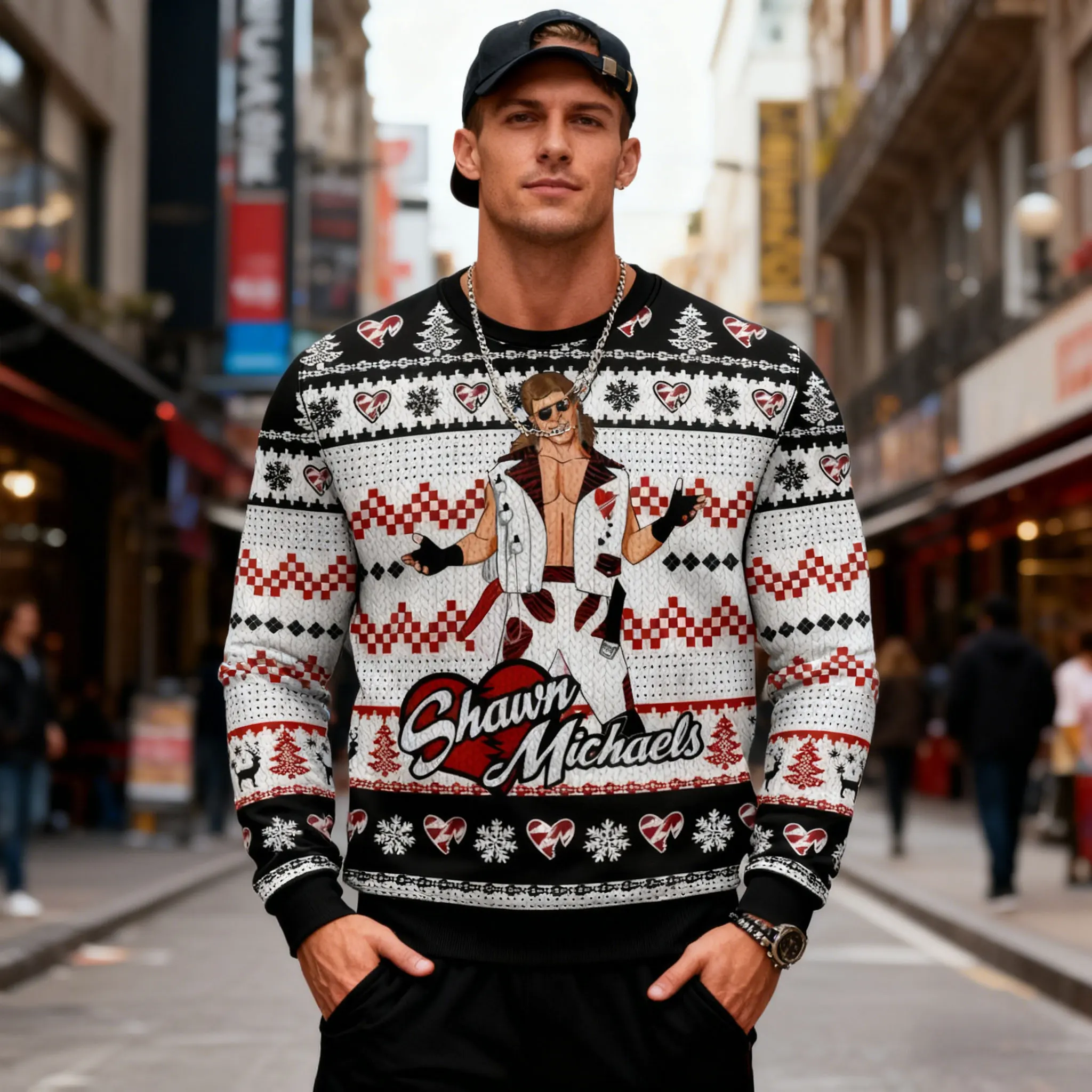 Legendary Athlete Shawn Michaels hoodie Sweater Heartbroken Kid Hbk Red And Black Christmas Style Wrestling Festive Fun Around