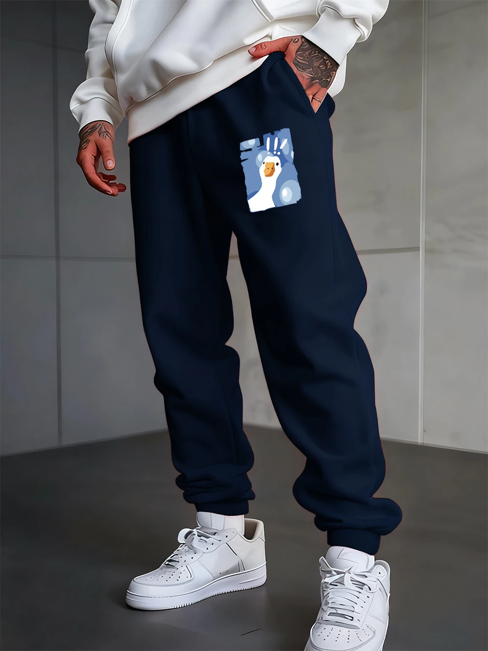 

Surprised Goose Fun Prints Sweatpants Men'S Pocket Trousers Loose Fleece All-Match Jogger Pants Autumn Winter Men Sportswear