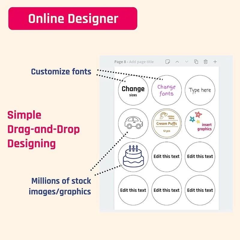 50sheets 2cm 3cm 7cm 8cm A4 Glossy Matte White Round Sticker Labels for Laser Ink Jet Printer