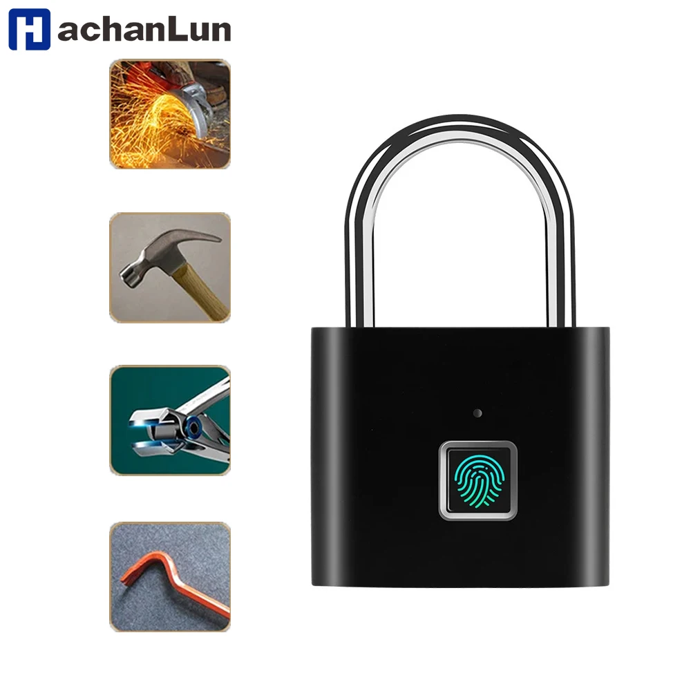 

HACHANLUN Keyless USB Charging Fingerprint Lock Smart Padlock Waterproof Door Lock 1sec Unlock Portable Anti-theft Padlock Zinc