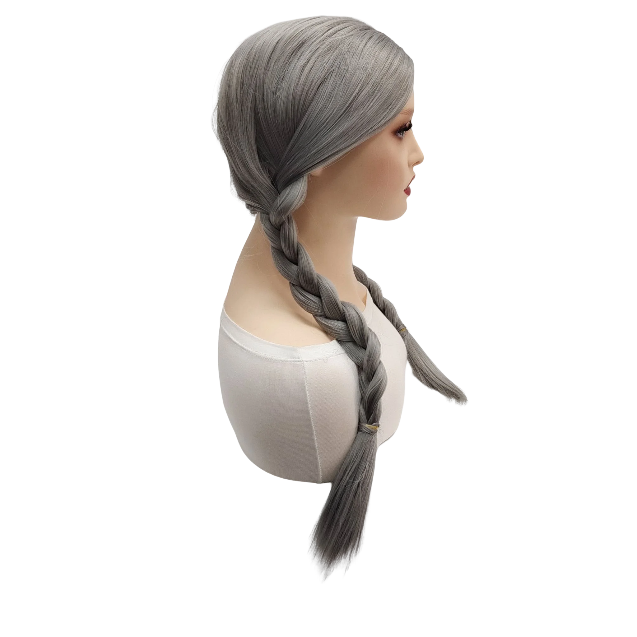 Wig Long Straight Gray Two Braids Anna Little Princess Wigs For Women Human Hair Cosplay Anime Party  One Piece Synthetic wig