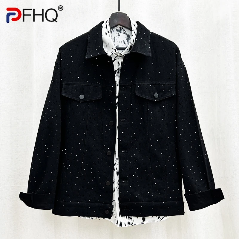 

PFHQ Heavy Industry Hot Diamonds Denim Jackets Men's Trendy Handsome Loose Darkwear Advanced Pocket Male Spring Coat New 21Z4252