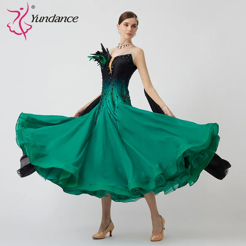 B-23090 New Women Modern Dance Rhinestone Color Diversity Dress Ballroom National Standard Waltz Competition Performance