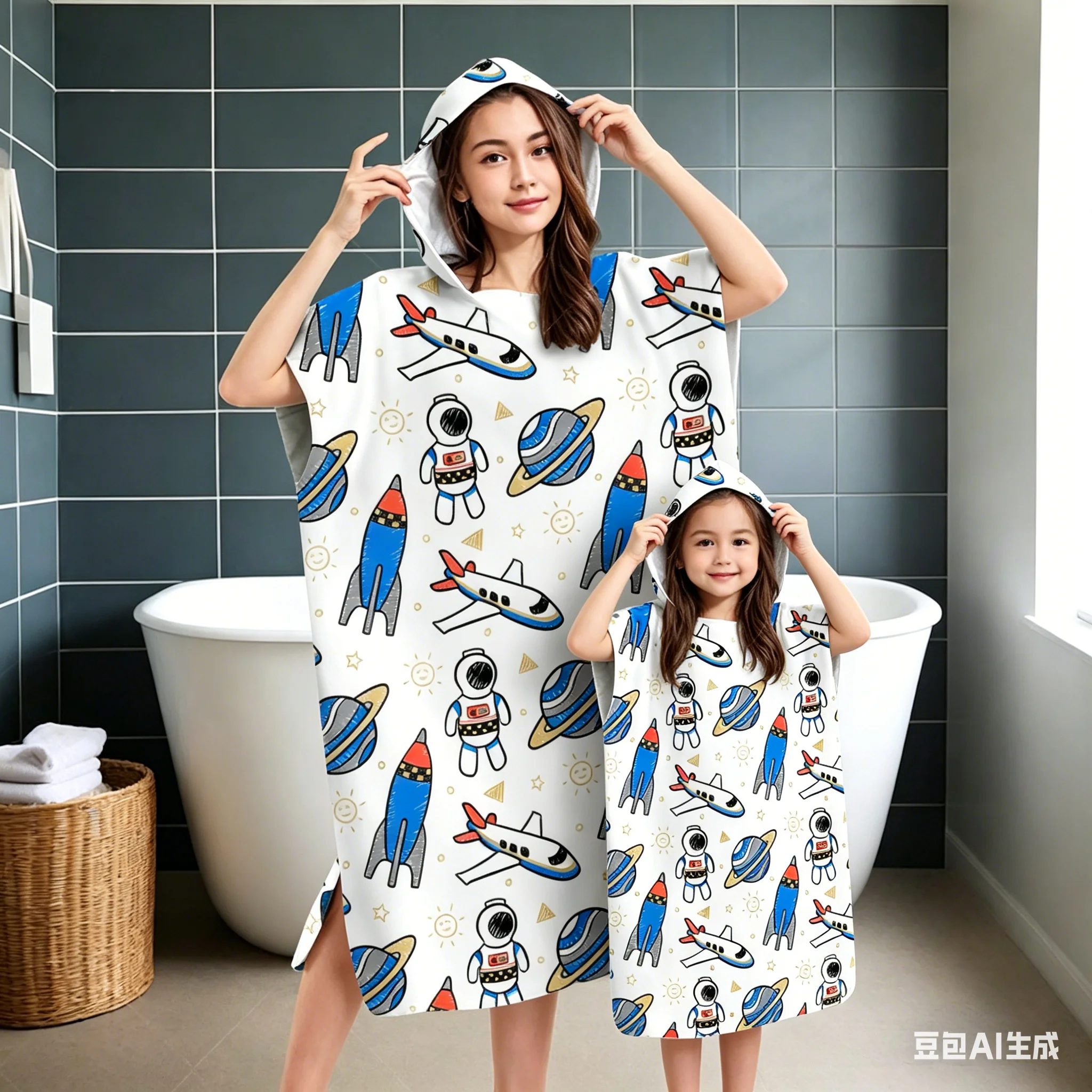 

Пляжный халат-полотенце с капюшоном для родителей и детей, быстросохнущий, из микрофибры, для детей и взрослых