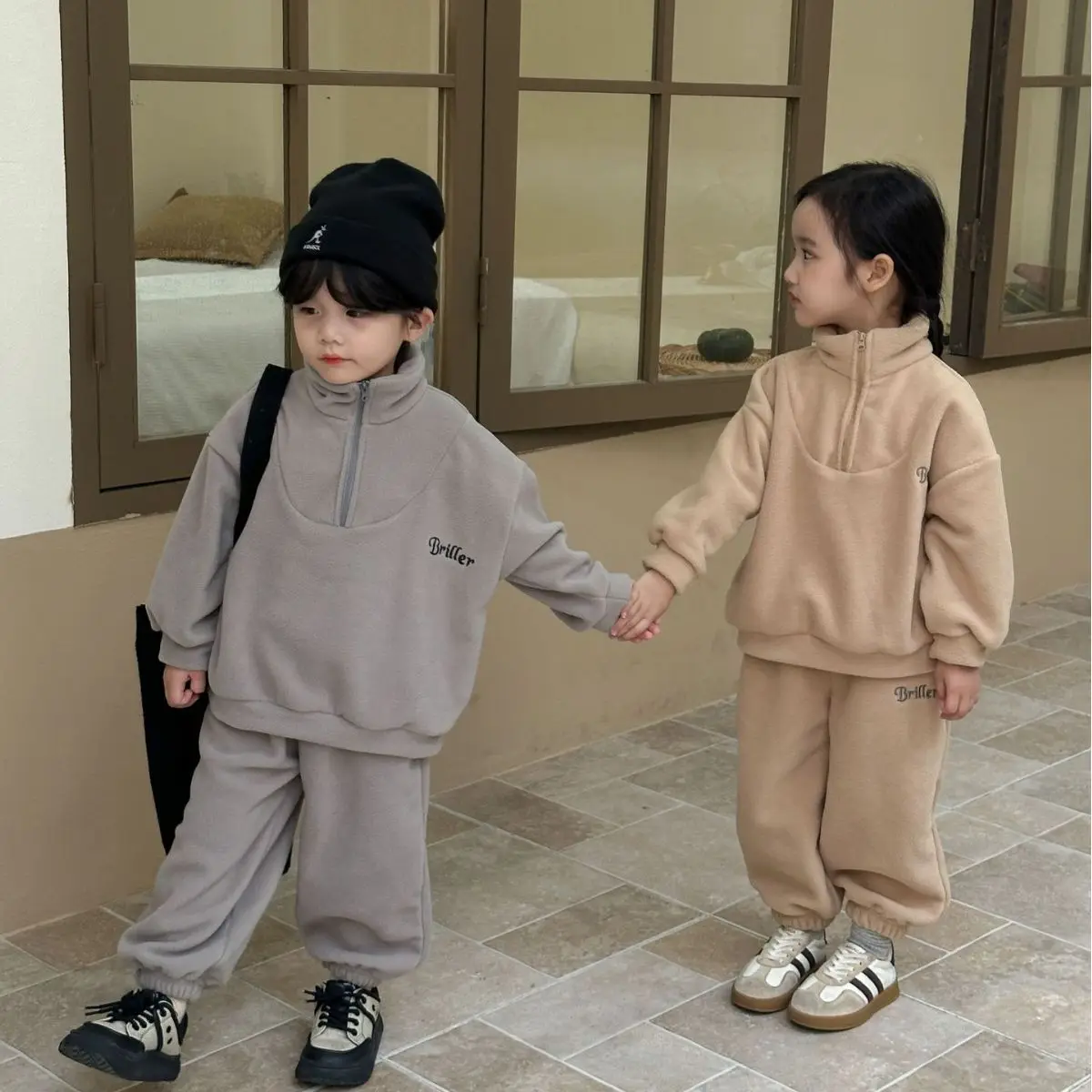 2-Piece Kids Suit Autumn Winter Girl Fashion Clothes Kid Thickened Fleece Top + Pants 1-10 Years Old Children Leisure Warm Set