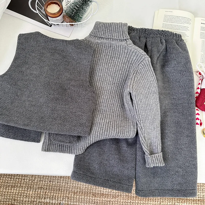 

Girls Winter Long Pants Set Thickened Winter New Style Cotton Woolen Vest and Fleece Pants Two-Piece Set