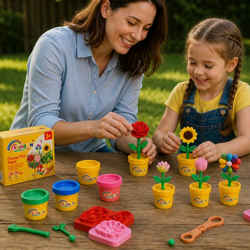 Children Flower Pot Clay Set DIY Garden Craft Soft Play Dough Kit Creative Activity Learning Modeling Clay Birthday Gift in Box
