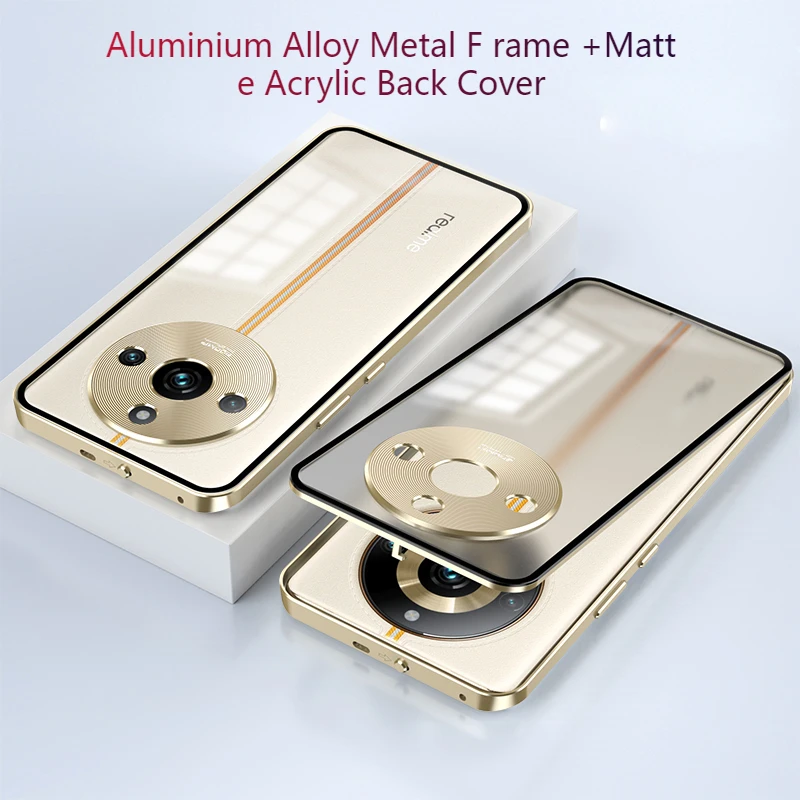 Aluminium Alloy Metal Frame Bumper for OPPO Realme 11 Pro Plus Case Matte Acrylic Back Cover Camera Lens Protector Case Funda