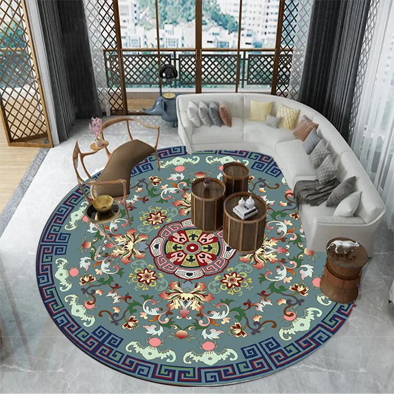Round carpet Chinese style retro swastika pattern dragon pattern tea room tea table floor mat computer