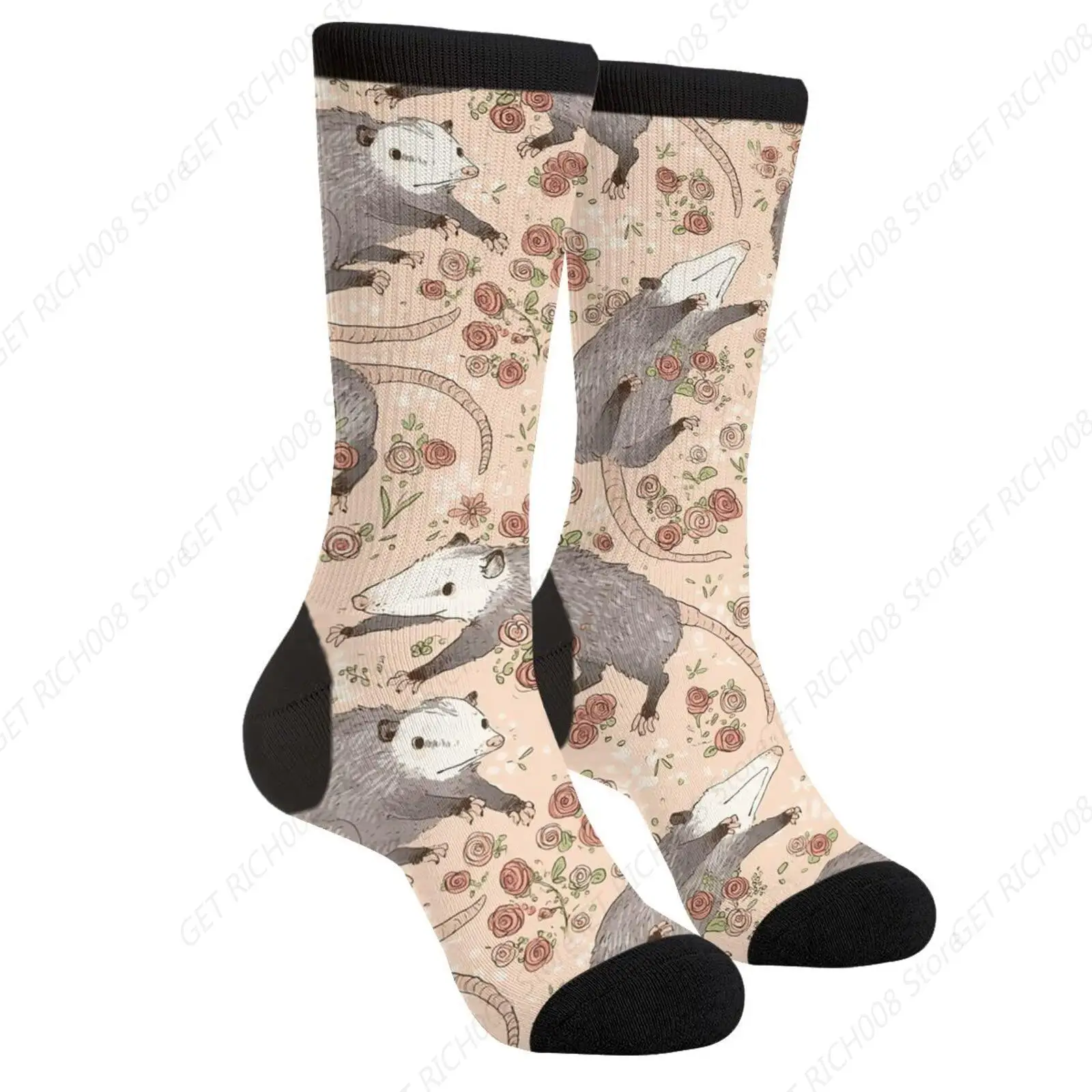 Winter North America Virginia Cute Possum Opossum Opposum Opposums Possums Opossums Rose Casual Funny Funky Novelty Socks