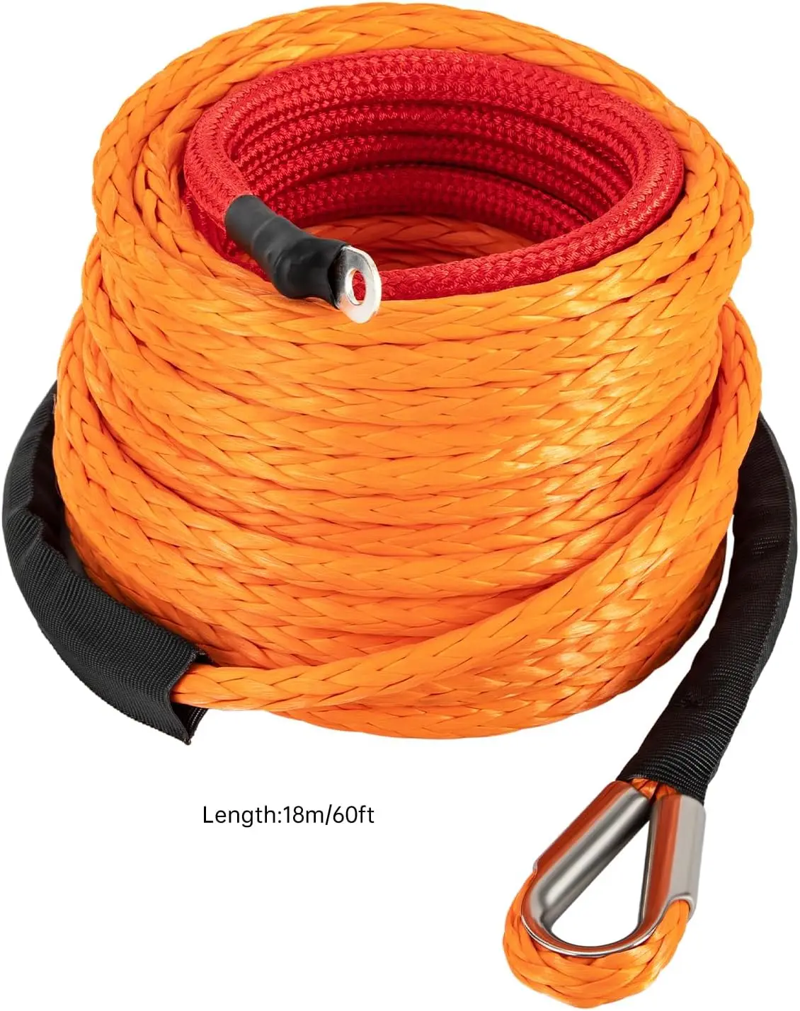 Synthetic Winch Rope with Hook, Car Tow Recovery Cable 9T/19854lbs Breaking Strength Winch Cable with Protective Sleeve