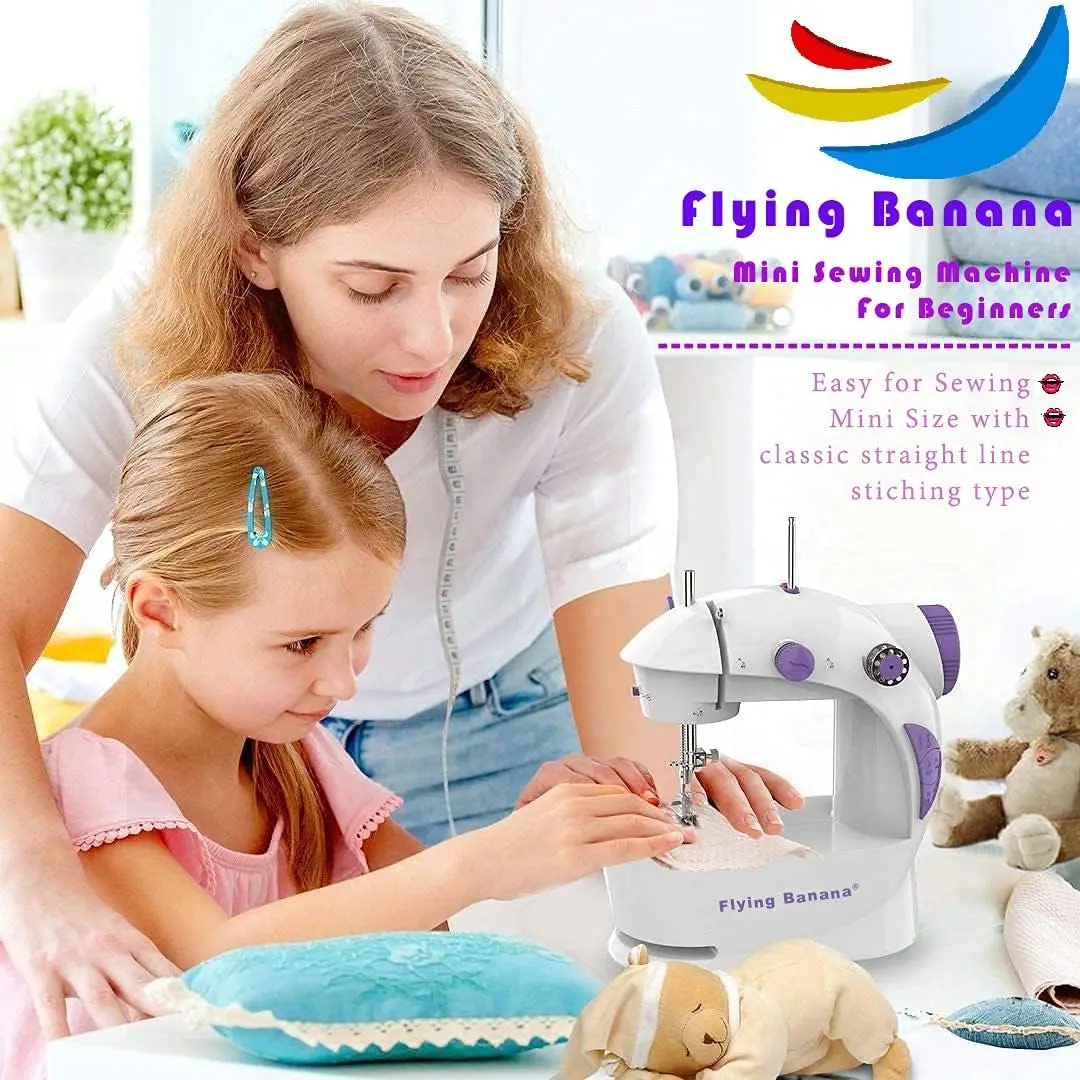 Máquina de Costura Portátil Mini para Iniciantes e Crianças, Máquina de Costura Elétrica com Mesa de Extensão e Kit de Costura