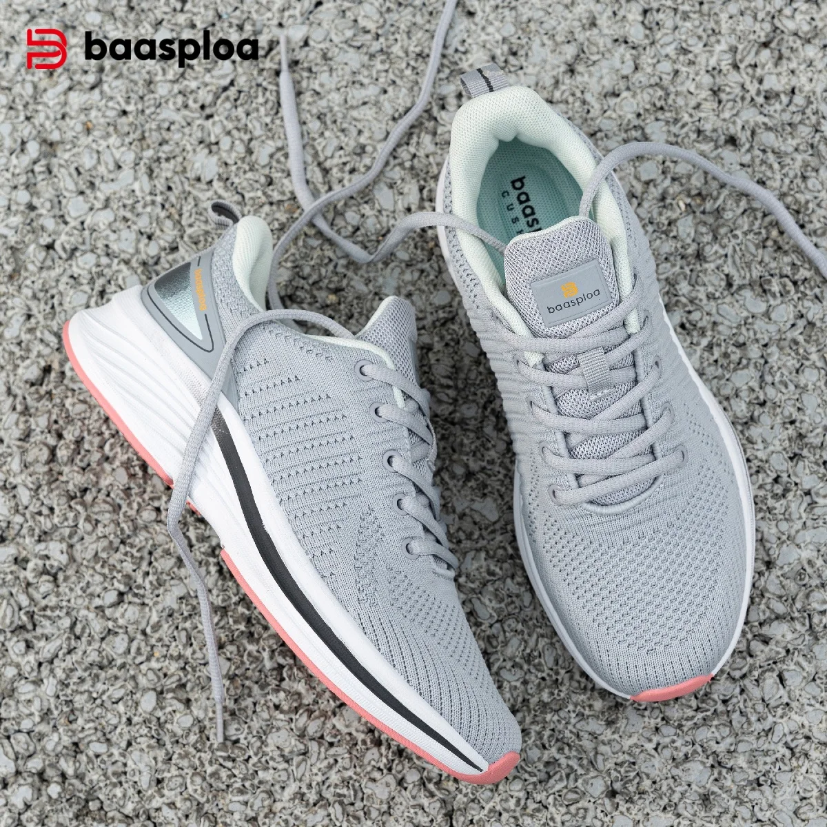 Baasploa Women Running Shoes Comfort Lightweight Sport Shoes New Mesh Breathable White Casual Sneakers Lace-Up Non-Slip