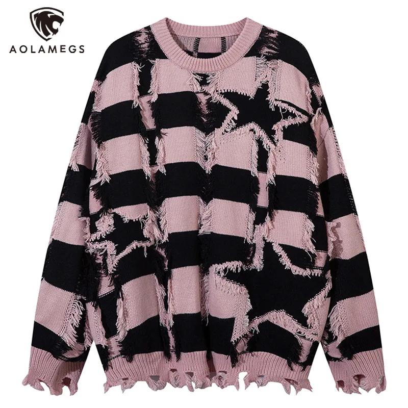 

Men's Sweater Contrast stripes Y2K Streetwear Hip Hop Fashion Pullover Vintage Harajuku Casual Tops Versatile Couple Model