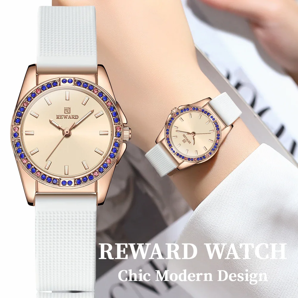 

НАГРАДА 232013 Новые модные женские кварцевые часы с цветными бриллиантами, дизайн, силиконовый ремешок, роскошные простые женские часы