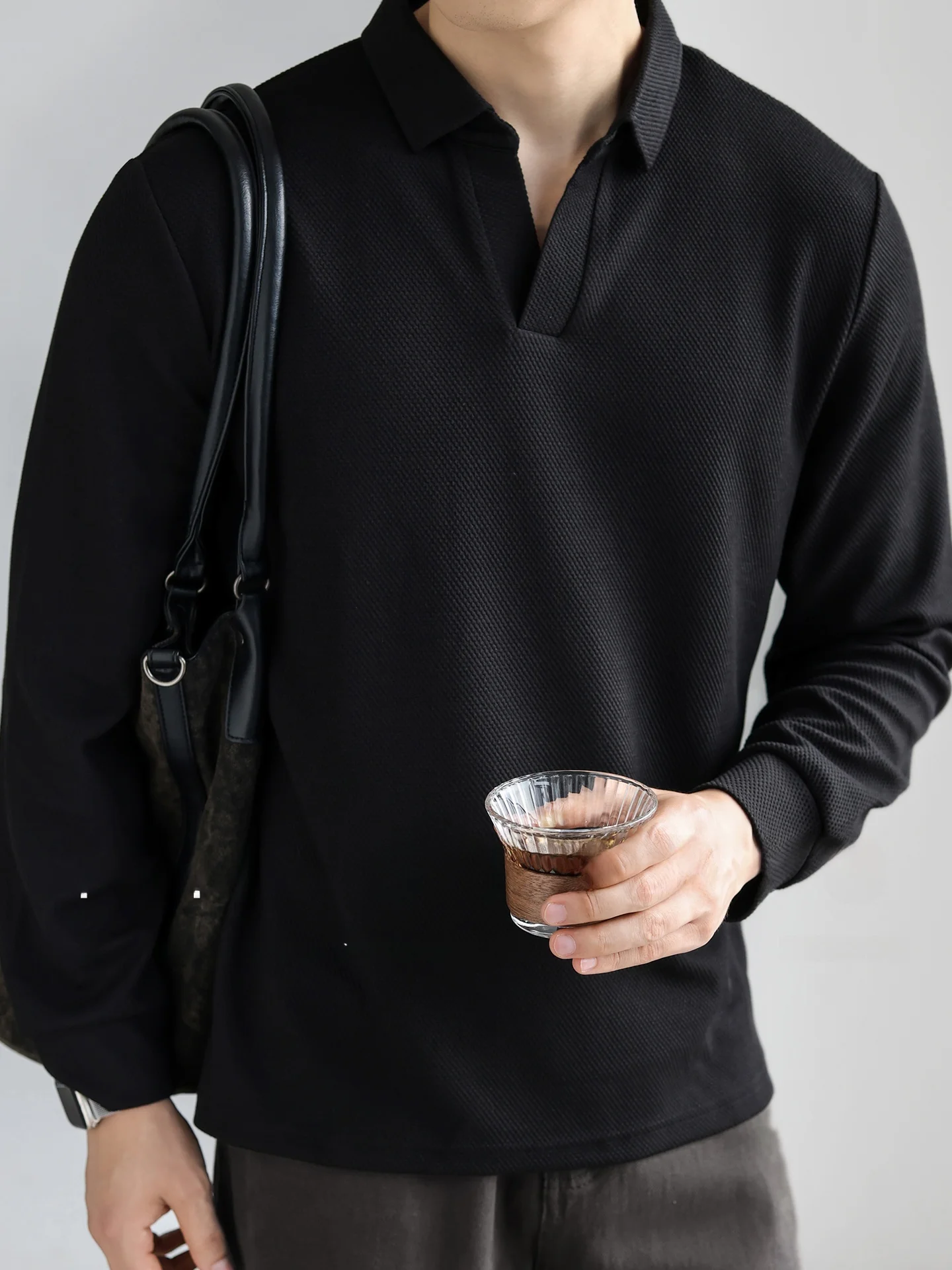 Casual Business Long Sleeve  Shirt Men's Standard Fit Waffle Pattern Embroidery Sea Eagle Collar Breathable Polyester Blend