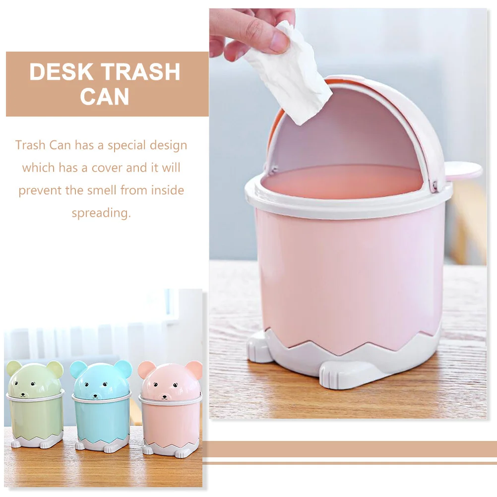 

3Pcs Mini Flip Top Trash Can Desktop Garbage Bin Small Cartoon Holder with Lid for Office Bedroom Kitchen Desktop