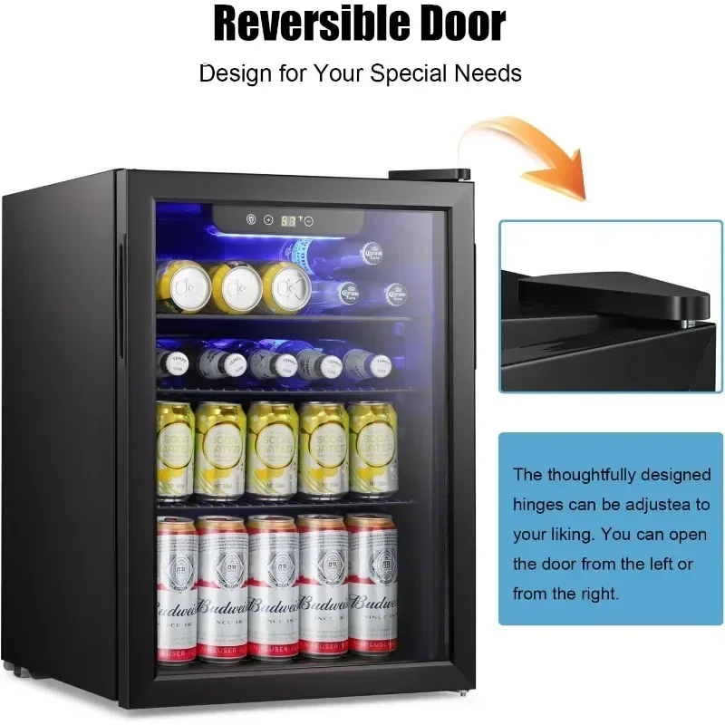 Antarctic Star Beverage Refrigerator Cooler-85 Can Mini Fridge Glass Door Stainless Steel Small Drink Dispenser Digital Display