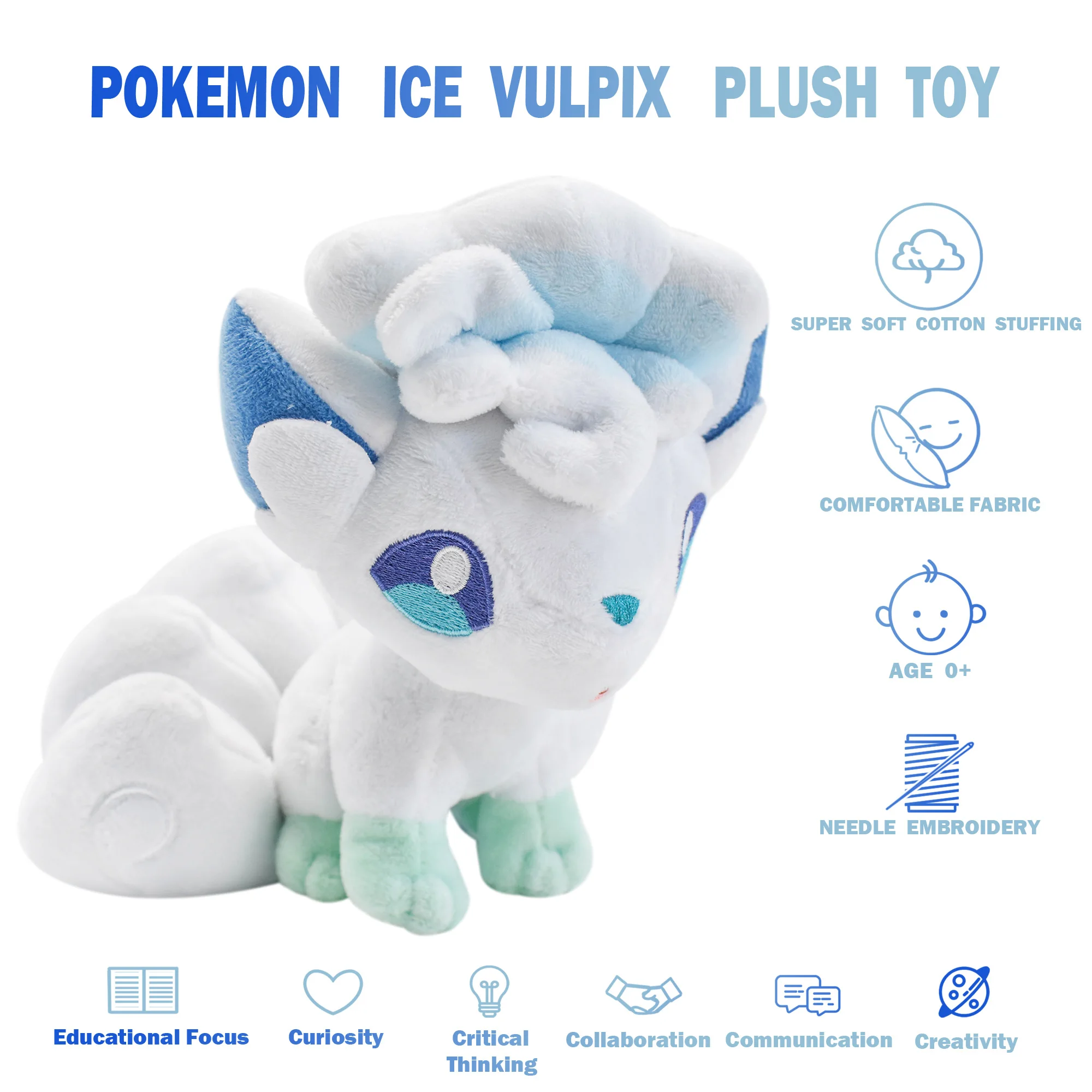 Alolan Vulpix peluche gioco di peluche per regalo da collezione, simpatico personaggio dei cartoni animati nero 9 pollici