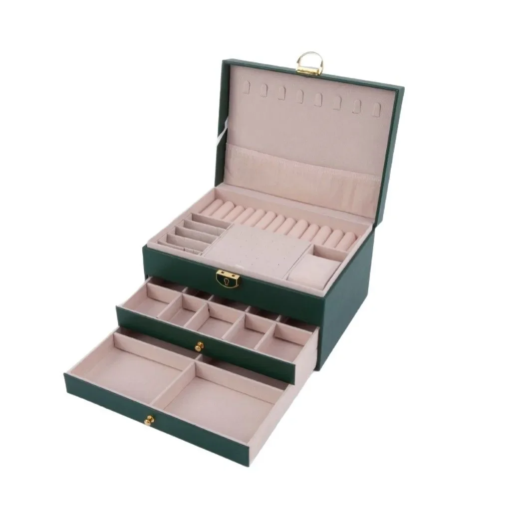 Light luxury three-layer large-capacity multi-functional jewelry storage box jewelry bracelet earrings ring