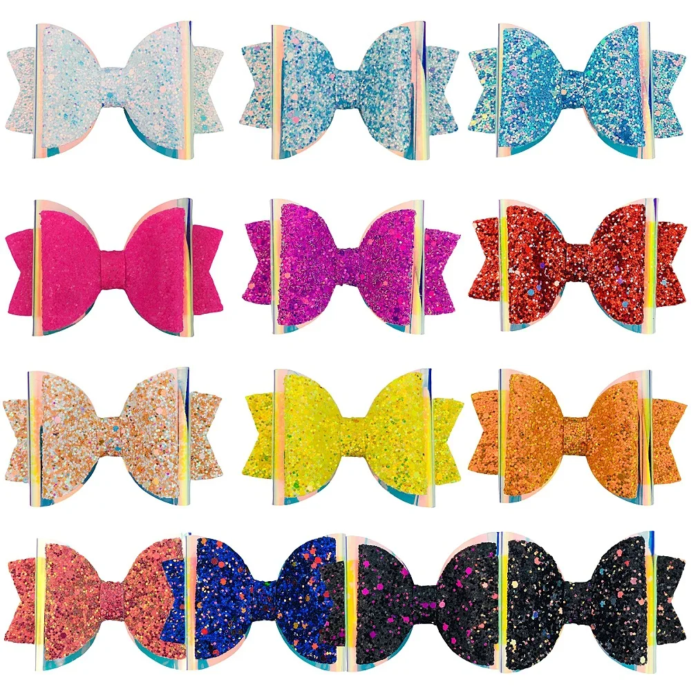 

300pcs Wholesale 10cm Laser Colorful Leather Dovetail Bow Hairpin Cup Decoration Bow Pet Bow Tie In Stock