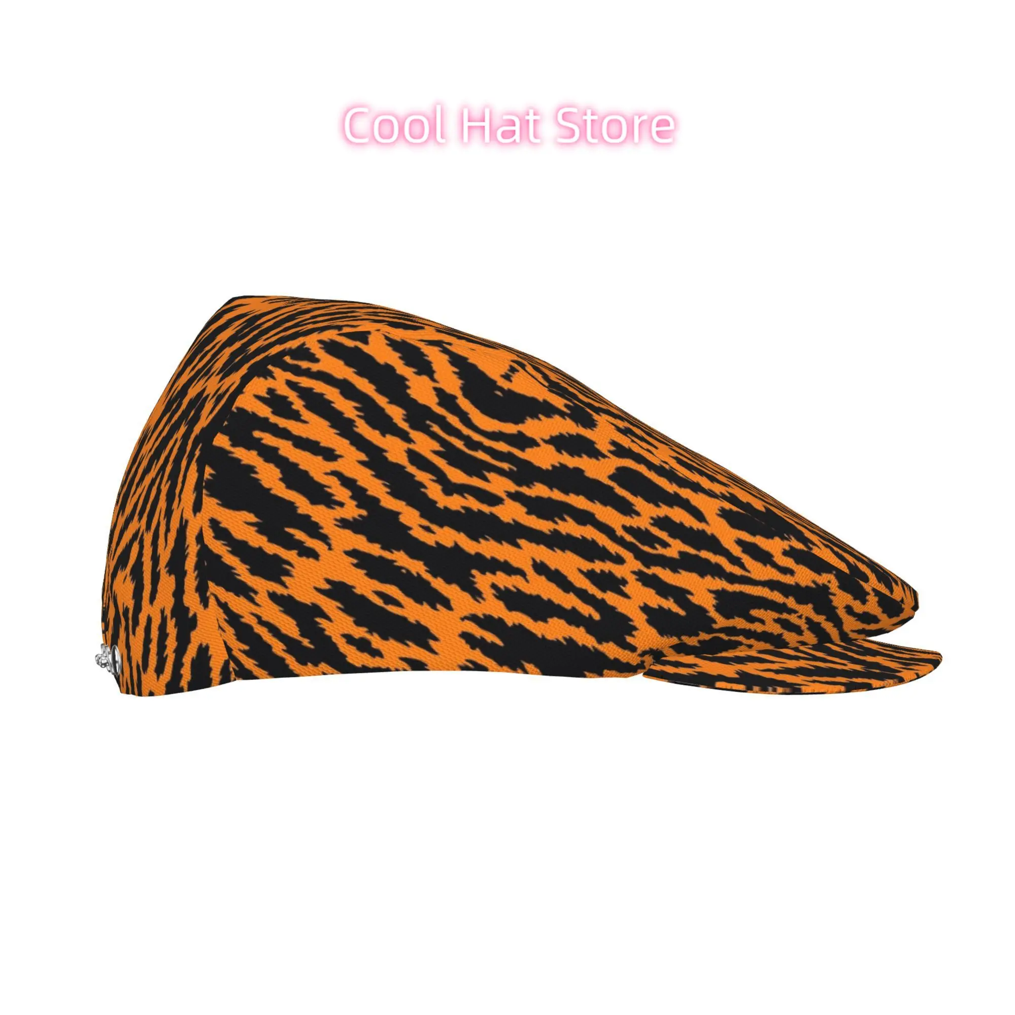 1pc Men's & Women's Tiger Print Flat Cap - Adjustable Newsboy Beret Ivy Cabbie Hat, Orange/Black Tiger Pattern, Funky Unisex Iri