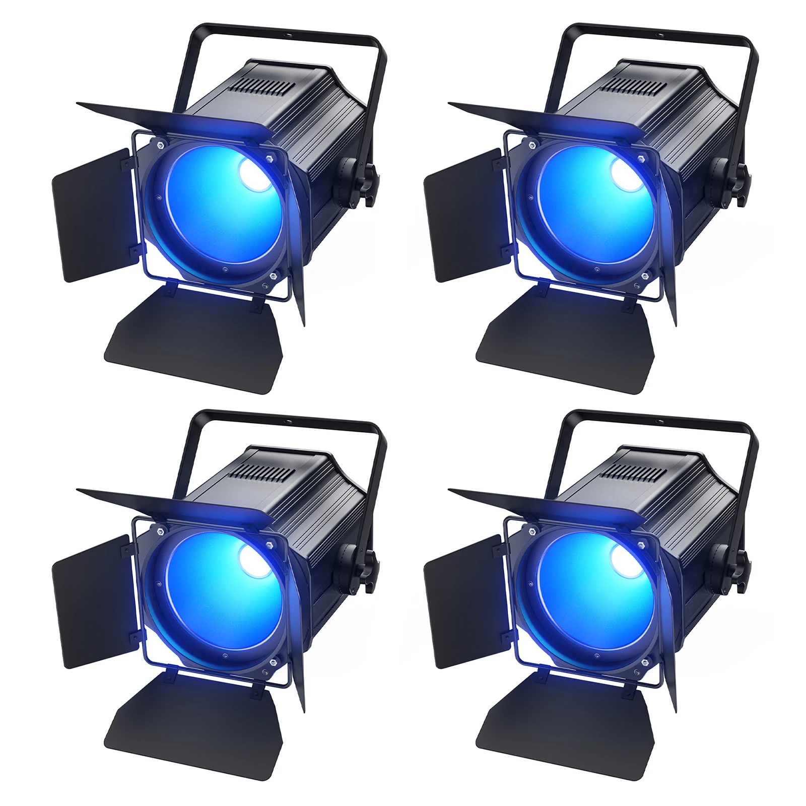 Yiflamefly 4 Pcs 200W Linear Spot lights With Barn Doors RGBWA UV 6in1 Par Lights DMX512 Sound Activated for Stage Party Concert