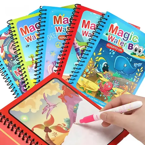 Repeated Children Drawing Coloring Books Sensory Early Education Puzzle Drawing Toys Ocean Dinosaur Animal Water Drawing Picture