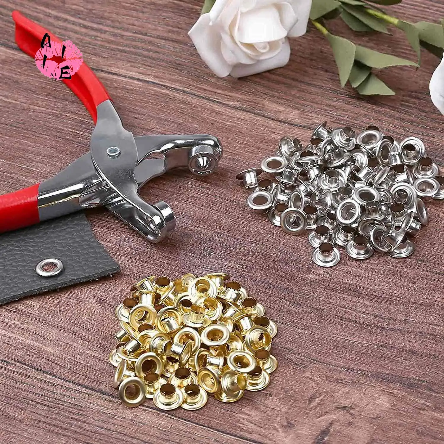 A11E-401Pcs 1/4Inch 6Mm Grommet Eyelet Pliers Kit, Grommet Tool Kit With 400 Metal Eyelets In Gold And Silver,Eyelet Grommets