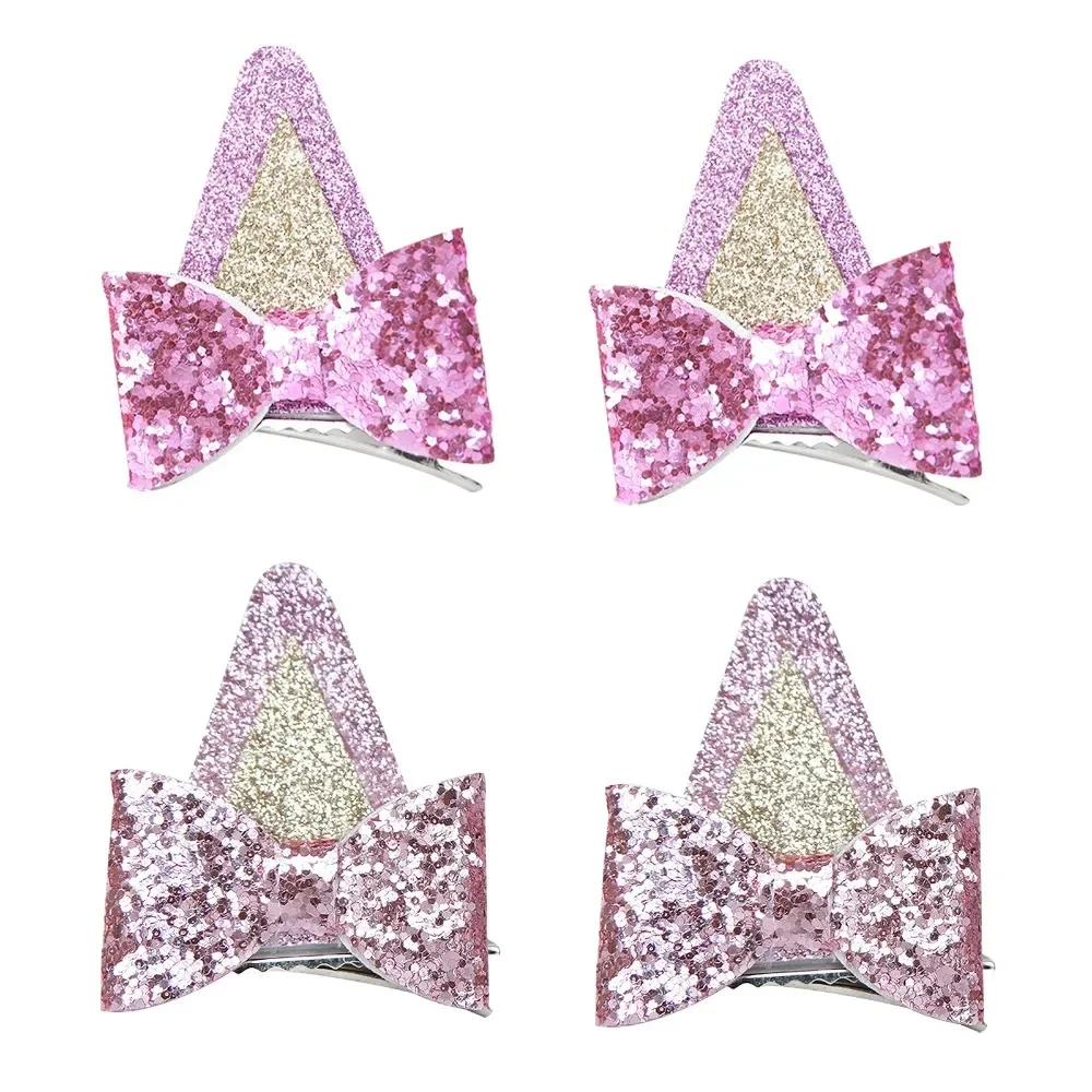 2Pcs Dog Ears Hair Bow Clips for Kids Glitter Blue Hair Bows for Toddler Girls Birthday Hairpin Hallowen Party Hair Accessories