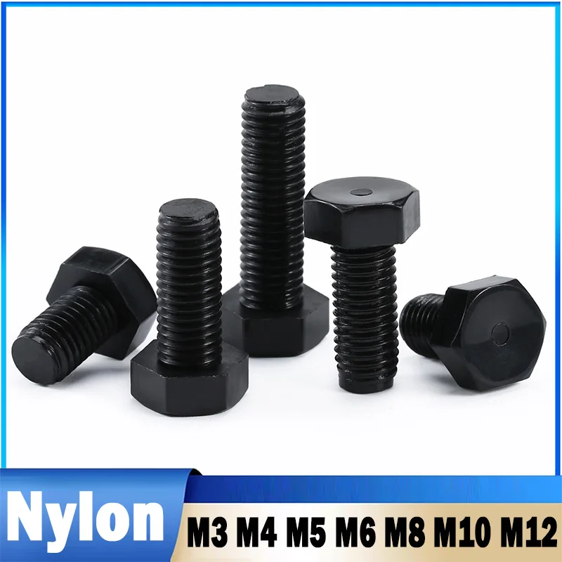 5~50Pcs M3 M4 M5 M6 M8 M10 M12 Nylon Black Hexagonal External Hexagonal Screw Plastic Insulated Hexagonal Bolt