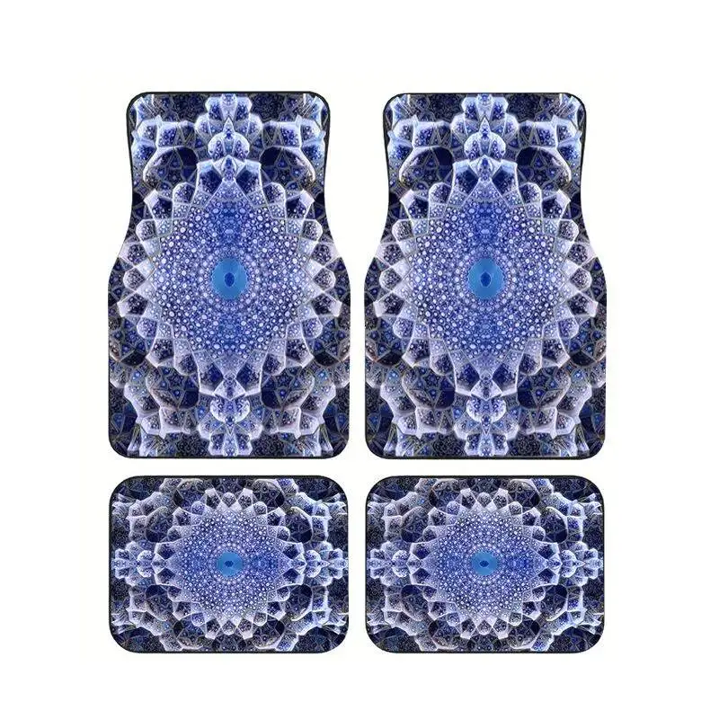 

Blue Geometric Mandala Car Floor Mat 4PCS Set Non-slip Waterproof Universal Auto Foot Mats For Car Interior Accessorie Suit Gift
