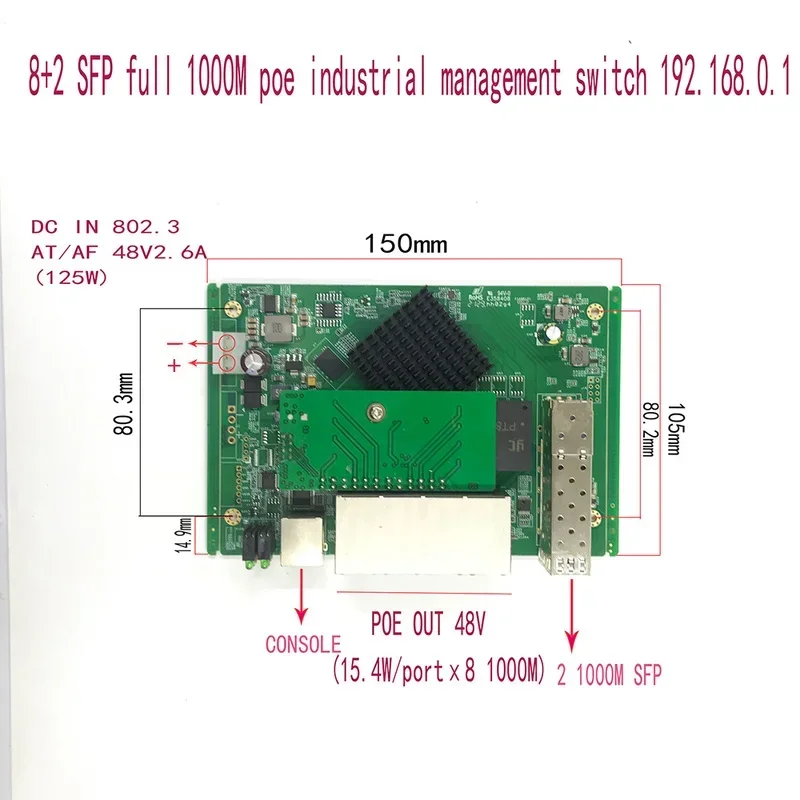 IP-управление, 8-портовый модуль коммутатора Ethernet 10/100/1000 Мбит/с, управляемый модуль коммутатора с 2 гигабитными слотами SFP, гигабитный коммутатор