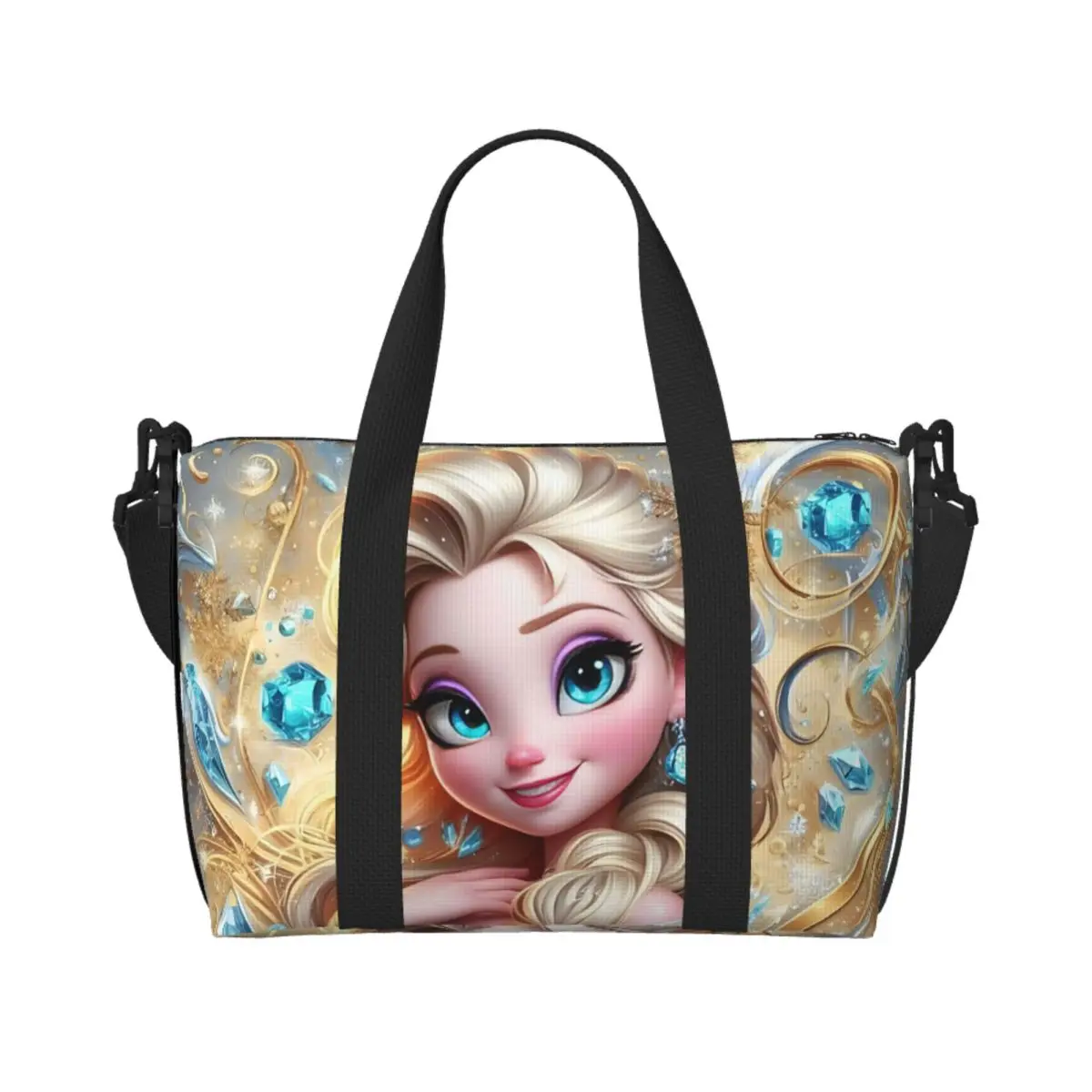 

Custom Fantasy Film Frozen Tote Bag Women Large Capacity Anime Cartoon Kawaii Gym Beach Shoulder Travel Bag