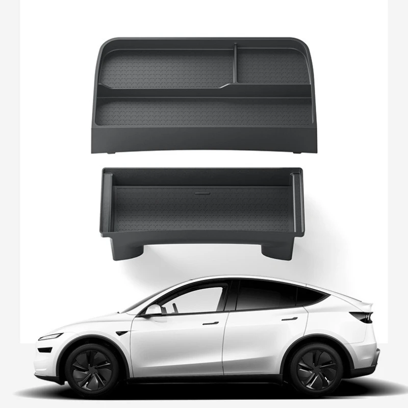 

For Tesla Model Y Juniper 2025 Behind Screen Storage Box Dashboard Organizer Hidden Tissue Holder Anti-Slip Mat Car Accessories