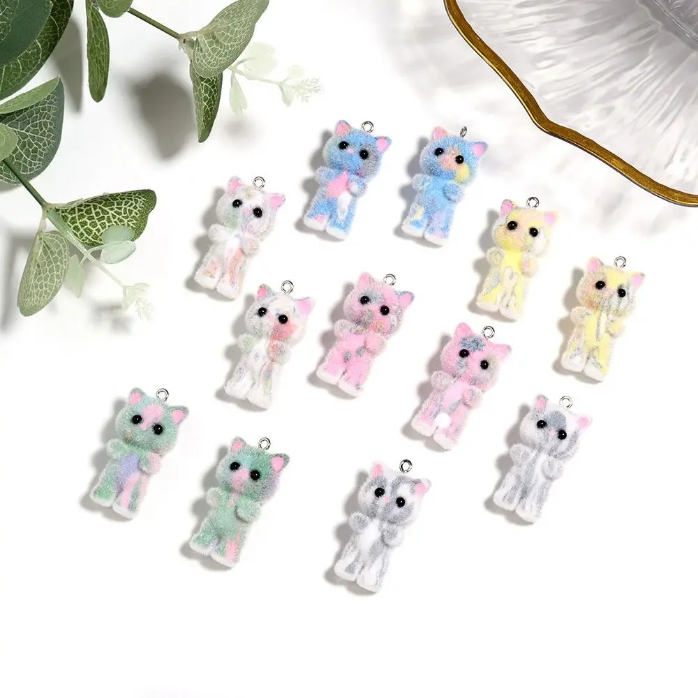 5cps Mini 3D Kitty Pendant Colorful Necklace Earring DIY Jewelry Make Fluffy Handmade Fluffy Cat