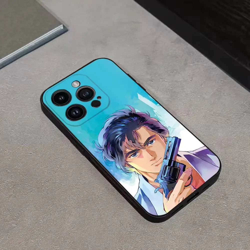 City Hunter Comic Phone Case For iPhone 16,15,14,13,12,11 Plus,Pro Max,XS,X,XR,SE,Mini,8,7,Soft Silicone Black Cover
