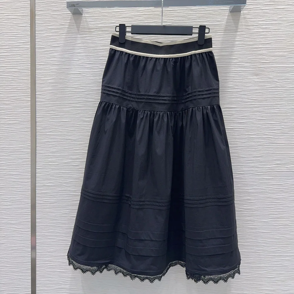

High-quality 2026 women's fashionable and comfortable half-length skirt with elastic waistband and lace edge at the hemxy2642938