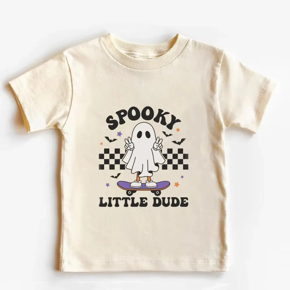 

Fall Halloween Spooky Dude Ghost Kids Shirts Clothing Spooky Vibes Tee Halloween Party Gift for Toddler Pumpkin Clothes