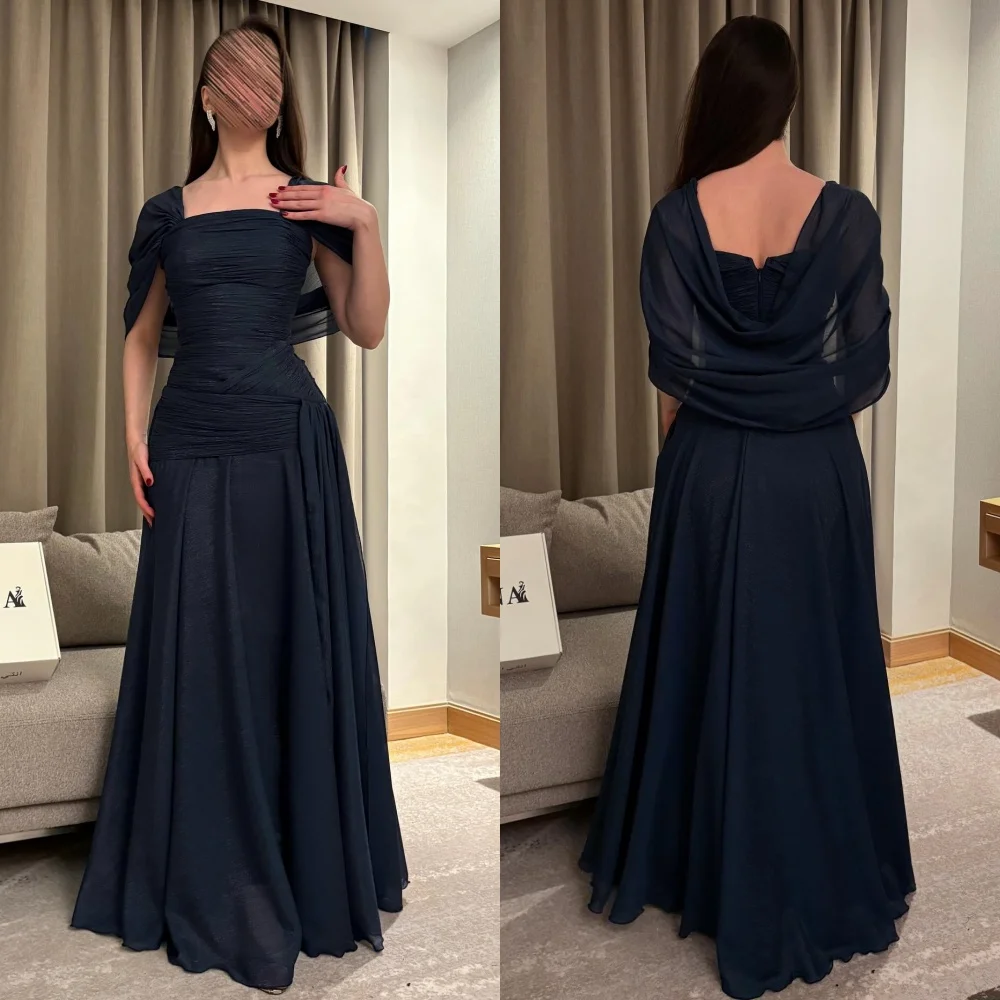 

Customized Matching Chiffon Pleat A-line Off-the-shoulder Long Dresses Bespoke Occasion Celebrity High Quality